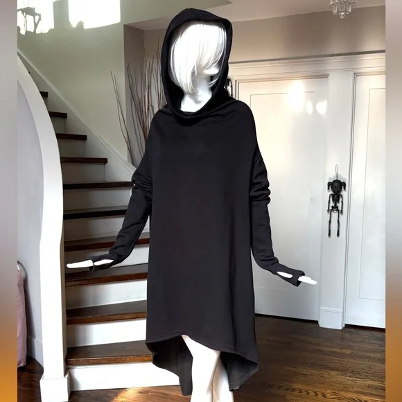 Killstar Black High Low Hoodie Cape Cloak Dress Tunic - Picture 1 of 15